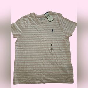 NWT Polo Ralph Lauren Pink & White Striped Crew Tee Size M 100% Cotton